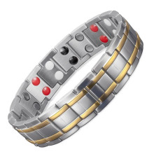 Магнітний турмаліновий браслет 5в1 титановий із позолотою для здоров'я, енергії та сил