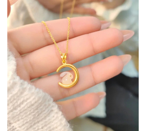 Золота турмалінова підвіска кролик на місяці для багатства, процвітання здоров'я 24К