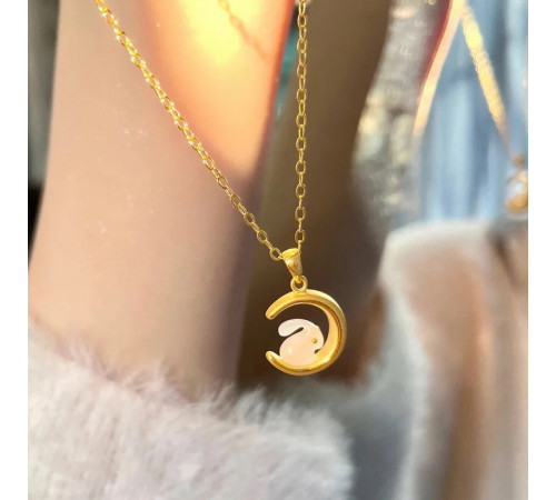 Золота турмалінова підвіска кролик на місяці для багатства, процвітання здоров'я 24К