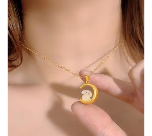 Золота турмалінова підвіска кролик на місяці для багатства, процвітання здоров'я 24К