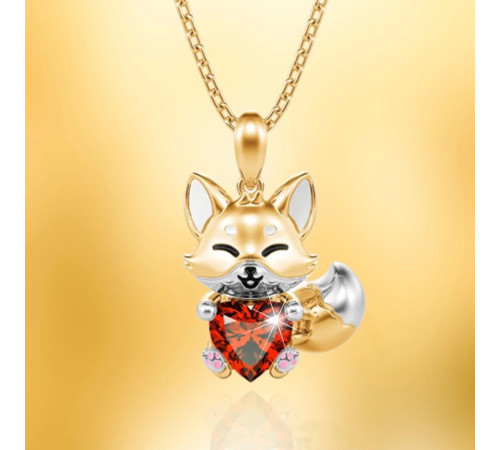 Золота підвіска Лиса з червоним турмаліновим серцем  для любові та удачі в сім'ї