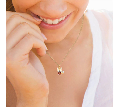 Золота підвіска Лиса з червоним турмаліновим серцем  для любові та удачі в сім'ї