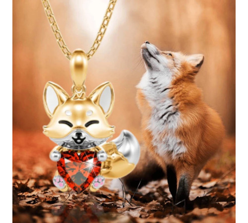 Золота підвіска Лиса з червоним турмаліновим серцем  для любові та удачі в сім'ї