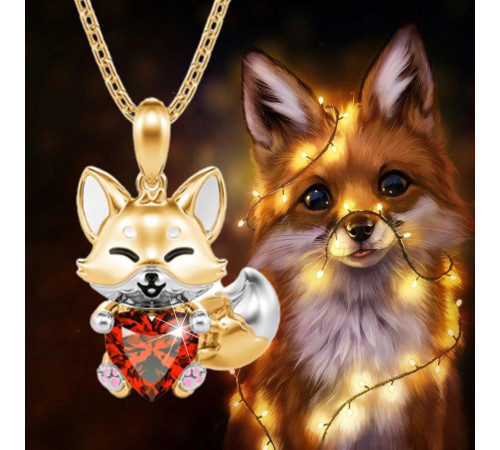 Золота підвіска Лиса з червоним турмаліновим серцем  для любові та удачі в сім'ї