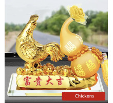 Статуетка Золотий Петух для Багатства Достаток, Процвітання, з гарбузом Ву Лу для Здоров'я