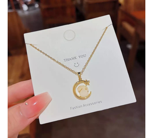 Золота турмалінова підвіска кролик на півмісяці для багатства, процвітання здоров'я 24К