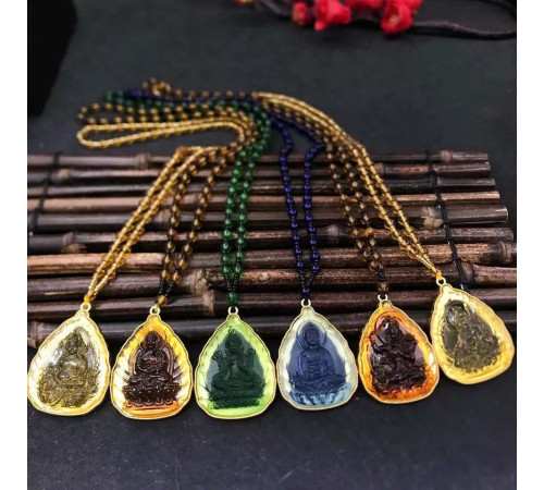 Турмалінова з нефритом підвіска Зелена Богиня Тара в золотій оправі для швидкого успіху та захисту Непал