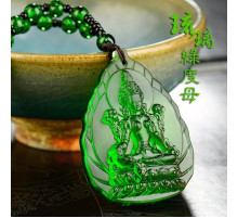 Турмалінова з нефритом підвіска Зелена Богиня Тара для кохання, грошей, успіху та захисту Непал