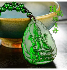 Турмалінова з нефритом підвіска Зелена Богиня Тара для кохання, грошей, успіху та захисту Непал
