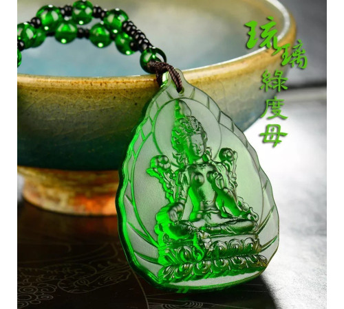 Турмалінова з нефритом підвіска Зелена Богиня Тара для кохання, грошей, успіху та захисту Непал