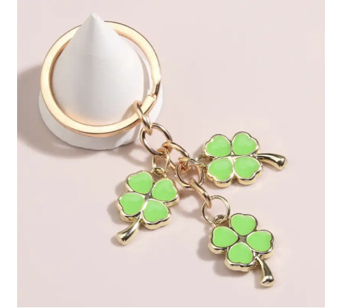 Позолочений Брелок із трьома зеленим чотирилистним конюшином для великої удачі