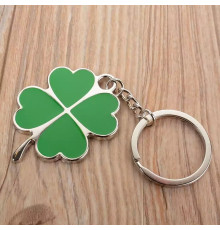 Срібний Брелок із зеленим чотирилистним конюшиною для великої удачі та грошей