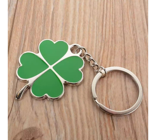 Срібний Брелок із зеленим чотирилистним конюшиною для великої удачі та грошей