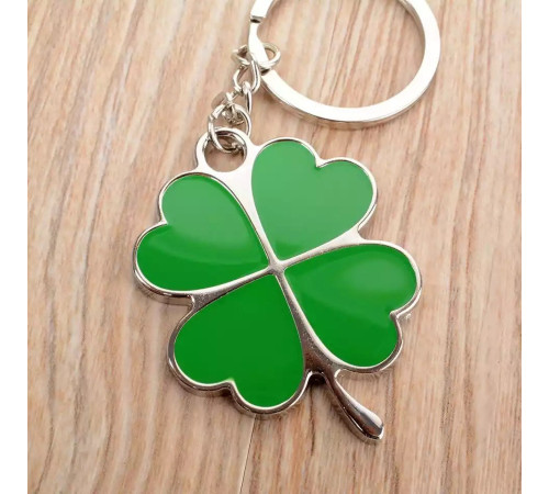 Срібний Брелок із зеленим чотирилистним конюшиною для великої удачі та грошей
