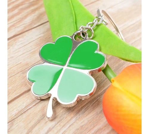 Срібний Брелок із зеленим чотирилистним конюшиною для великої удачі та грошей
