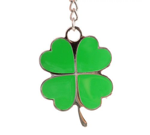 Срібний Брелок із зеленим чотирилистним конюшиною для великої удачі та грошей