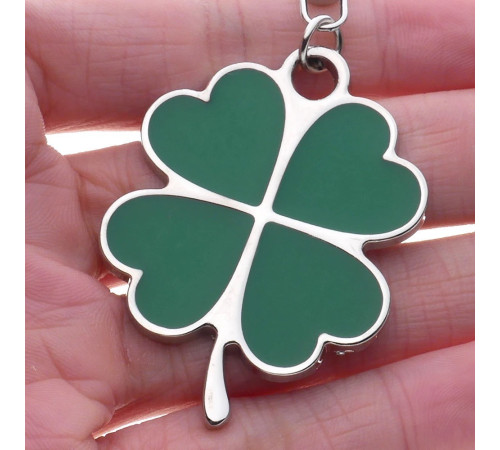 Срібний Брелок із зеленим чотирилистним конюшиною для великої удачі та грошей