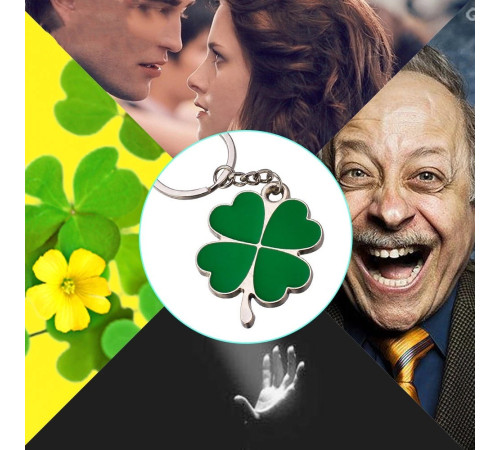 Срібний Брелок із зеленим чотирилистним конюшиною для великої удачі та грошей