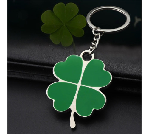 Срібний Брелок із зеленим чотирилистним конюшиною для великої удачі та грошей