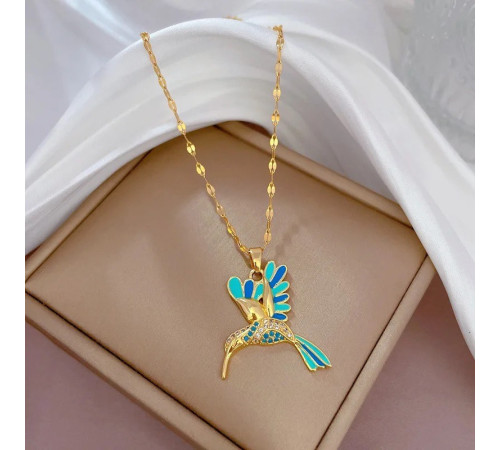 Золота підвіска Птах Колібрі та цирконієм класу AAA CZ символ сприятливості та перемоги