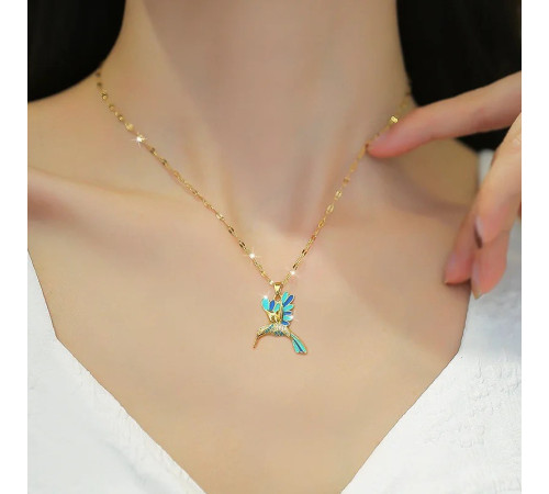 Золота підвіска Птах Колібрі та цирконієм класу AAA CZ символ сприятливості та перемоги