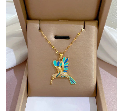 Золота підвіска Птах Колібрі та цирконієм класу AAA CZ символ сприятливості та перемоги