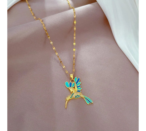 Золота підвіска Птах Колібрі та цирконієм класу AAA CZ символ сприятливості та перемоги