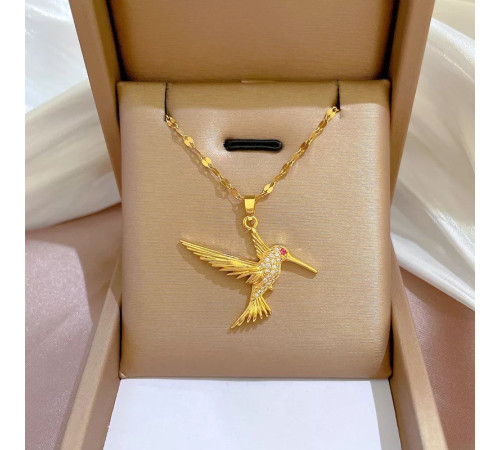 Золота підвіска Птах Колібрі з фіанітами класу AAA CZ символ сприятливості та перемоги