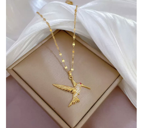 Золота підвіска Птах Колібрі з фіанітами класу AAA CZ символ сприятливості та перемоги