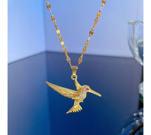 Золота підвіска Птах Колібрі з фіанітами класу AAA CZ символ сприятливості та перемоги