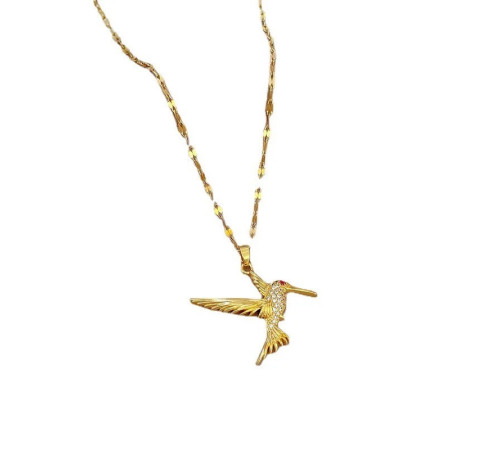 Золота підвіска Птах Колібрі з фіанітами класу AAA CZ символ сприятливості та перемоги