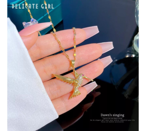 Золота підвіска Птах Колібрі з фіанітами класу AAA CZ символ сприятливості та перемоги