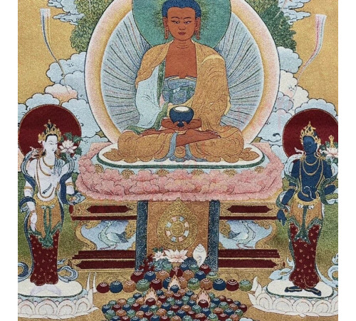 Тибетська Танка Гобелен Шак'ямуні Біла Тара та Зелена Тара для блаженства та удачі 60 Х90см