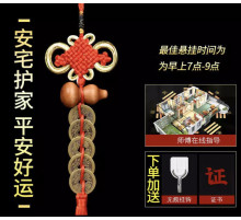 Зв'язка з п'яти Китайських Монет і гарбузом Ву Лу для удачі, Багатства та Здоров'я