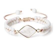 Тибетський плетений браслет із Білого Агата символ удачі та процвітання