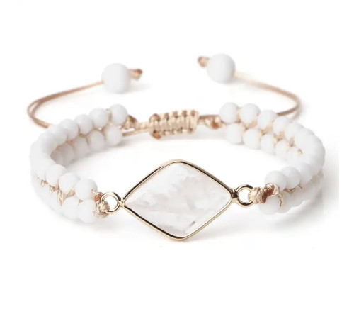 Тибетський плетений браслет із Білого Агата символ удачі та процвітання