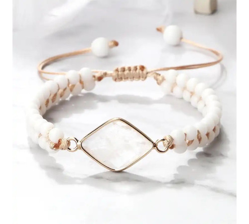 Тибетський плетений браслет із Білого Агата символ удачі та процвітання