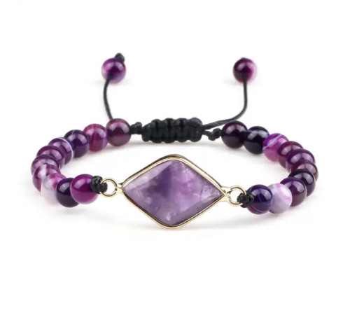 Тибетський плетений браслет з Аметисту для мудрості та гармонії