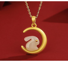 Золота нефритова підвіска кролик на місяці для багатства, процвітання здоров'я 24К