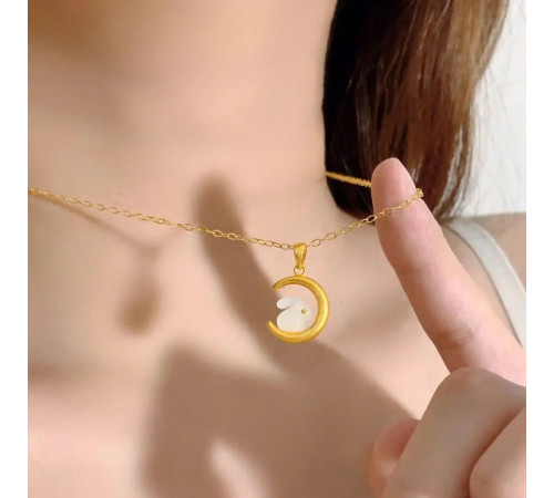 Золота нефритова підвіска кролик на місяці для багатства, процвітання здоров'я 24К