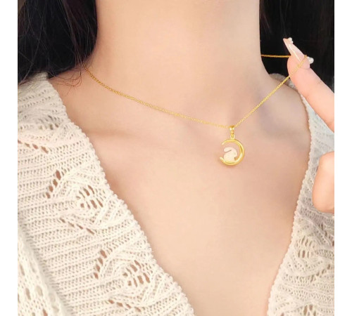 Золота нефритова підвіска кролик на місяці для багатства, процвітання здоров'я 24К