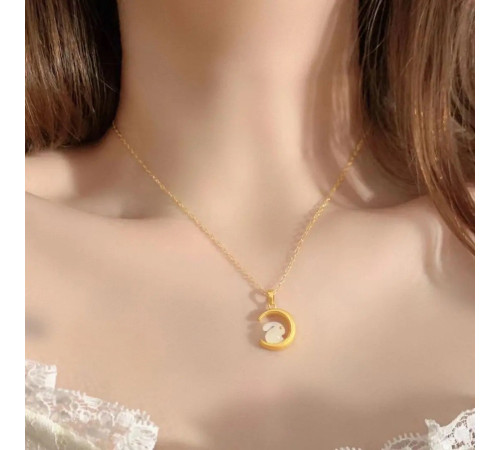 Золота нефритова підвіска кролик на місяці для багатства, процвітання здоров'я 24К