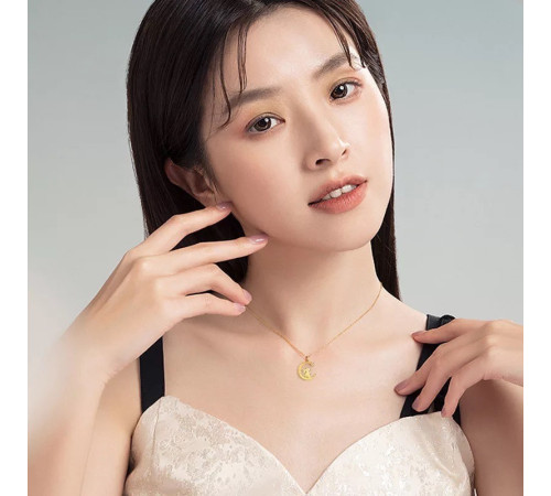 Золота підвіска місячний кролик на Місяці із зіркою багатства Swarovski для удачі та процвітання