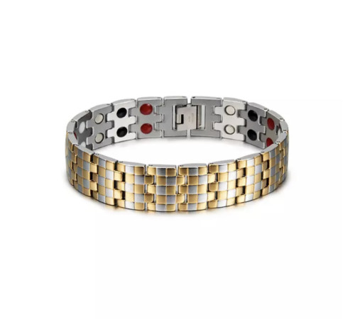 Турмаліновий браслет із магнітами широкий Energy 5в1 Сільвер-Голд 24К