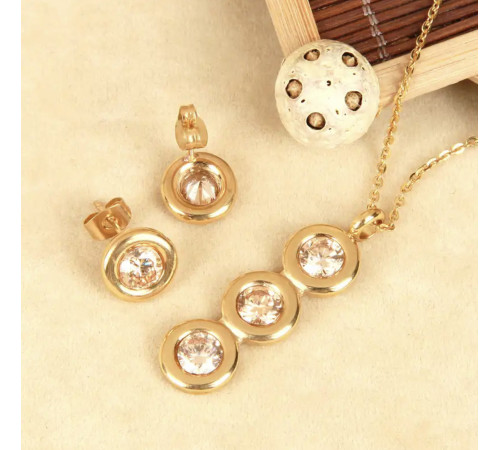 Золотий комплект кольє та сережки із золотими цитринами для визнання і слави