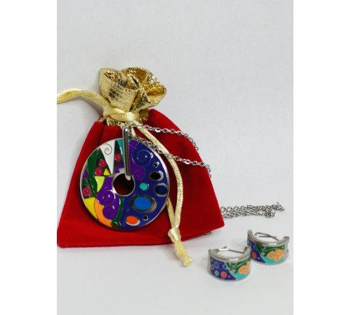 Титановий комплект підвіска та сережки райдужна емаль для гарного настрою