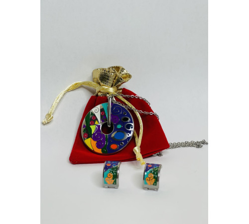 Титановий комплект підвіска та сережки райдужна емаль для гарного настрою