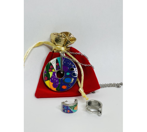 Титановий комплект підвіска та сережки райдужна емаль для гарного настрою