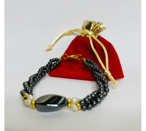 Гематитовий браслет із натуральними малазійськими перлами для багатства та здоров'я