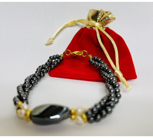 Гематитовий браслет із натуральними малазійськими перлами для багатства та здоров'я
